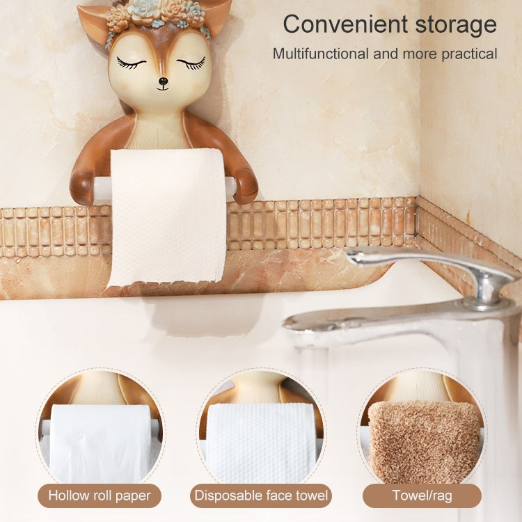 Punch-free Cartoon Animal Creative Home Roll Bathroom Wall-mounted Tissue Box(Baby Deer) - Shelves by buy2fix | Online Shopping UK | buy2fix