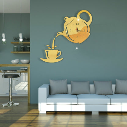 Creative DIY Acrylic Coffee Cup Teapot 3D Wall Clock Decorative Kitchen Wall Clocks Living Room Dining Room Home Decor Clock(Gold) - Wall Clock by buy2fix | Online Shopping UK | buy2fix