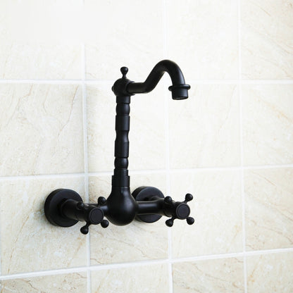 Wall-mounted Bathroom All Bronze Cold Hot Water Ancient Wall Faucet(Black ancient) - Faucets & Accessories by buy2fix | Online Shopping UK | buy2fix
