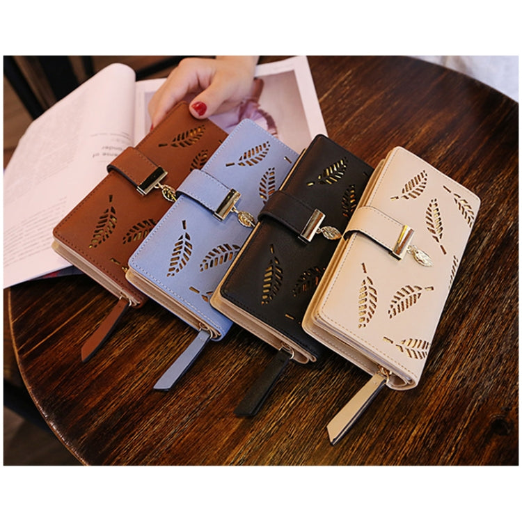 Long Gold Hollow Leaves Coin Purse Card Holders Wallet for Women(Black) - Wallets by buy2fix | Online Shopping UK | buy2fix