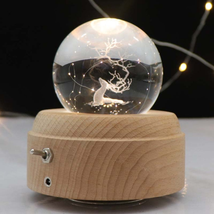 Girl Bedside Lamp Crystal Ball Wooden Base Music Box Charging Glow Rotating Night Light, Random Music(Deer Head) - Novelty Lighting by buy2fix | Online Shopping UK | buy2fix