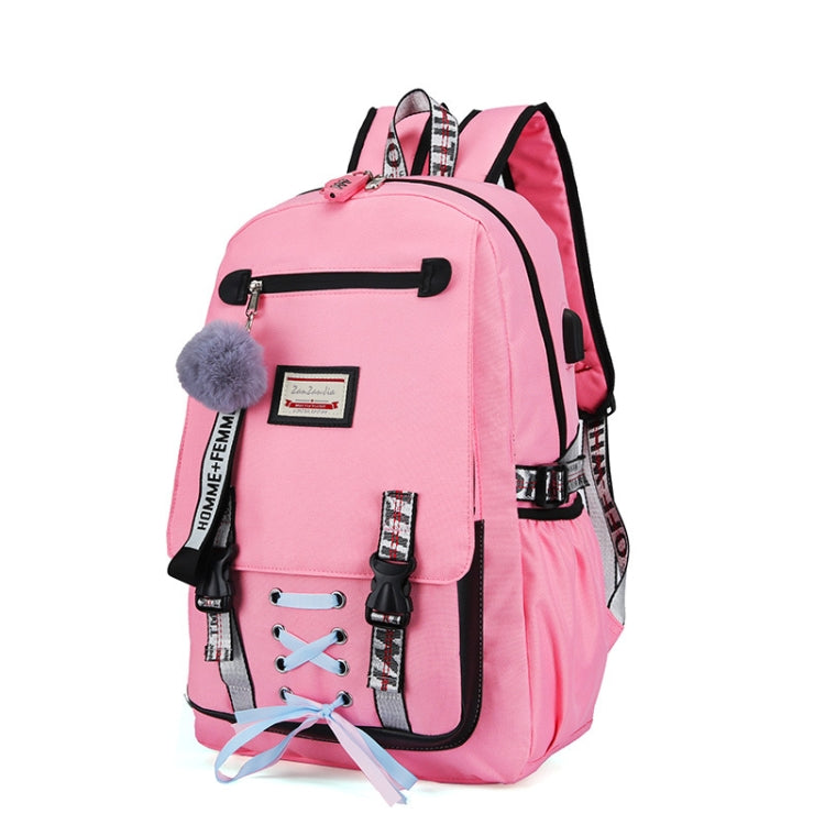 Sports and Leisure USB Charging Anti-Theft Backpack(Pink) - Double-shoulder Bags by buy2fix | Online Shopping UK | buy2fix