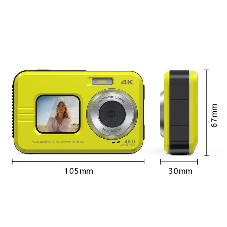 WDC901 3.5m Waterproof 48MP HD Dual Screen Outdoor Sports Digital Camera US Plug(Yellow) - Children Cameras by buy2fix | Online Shopping UK | buy2fix