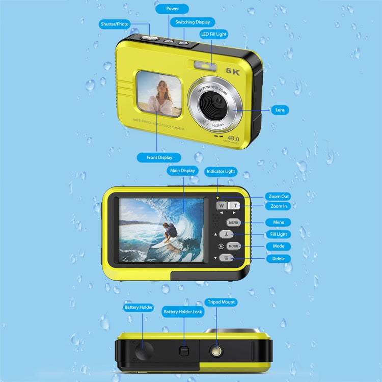 WDC901 3.5m Waterproof 48MP HD Dual Screen Outdoor Sports Digital Camera EU Plug(Blue) - Children Cameras by buy2fix | Online Shopping UK | buy2fix