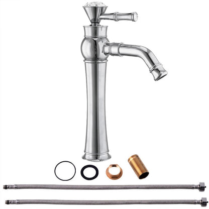 All Bronze Bathroom Basin Hot And Cold Water Faucet, Style: Electroplated High Model+Water Inlet Pipe - Faucets & Accessories by buy2fix | Online Shopping UK | buy2fix