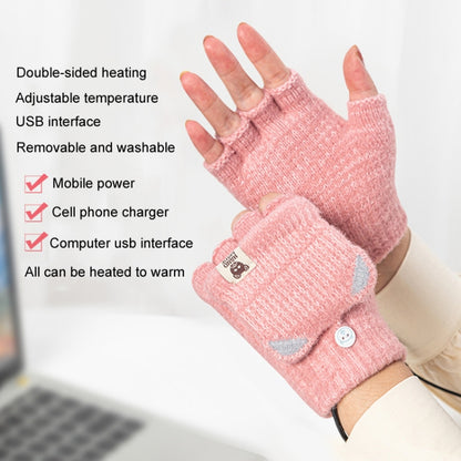 Winter Office USB Heating Warm Half Finger with Cover Gloves Heated Pad, Size: Free Size(Beige) - Safety Gloves by buy2fix | Online Shopping UK | buy2fix