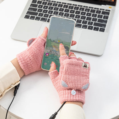 Winter Office USB Heating Warm Half Finger with Cover Gloves Heated Pad, Size: Free Size(Pink) - Safety Gloves by buy2fix | Online Shopping UK | buy2fix