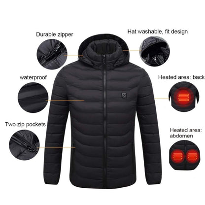 19 Zone 4 Control Black USB Winter Electric Heated Jacket Warm Thermal Jacket, Size: XXXXL - Down Jackets by buy2fix | Online Shopping UK | buy2fix