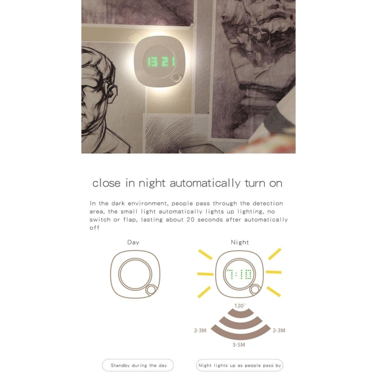 JMD-03 Human Body Infrared Sensor LED Night Light Wall Clock for Bathroom,Spec: Dry Battery Model - Sensor LED Lights by buy2fix | Online Shopping UK | buy2fix