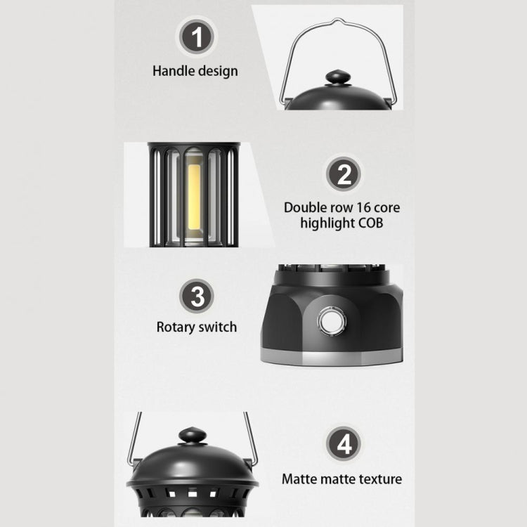 Rechargeable COB Portable Outdoor Camping Lamp Atmosphere Tent Lamp Retro Lamp, Size: Large Black - Camping Lighting by buy2fix | Online Shopping UK | buy2fix