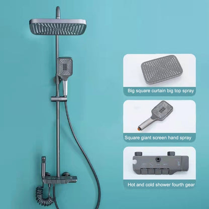 Piano Style Shower Set Full Copper Faucet Square Nozzle Shower Set, Color: Grey - Shower Head by buy2fix | Online Shopping UK | buy2fix