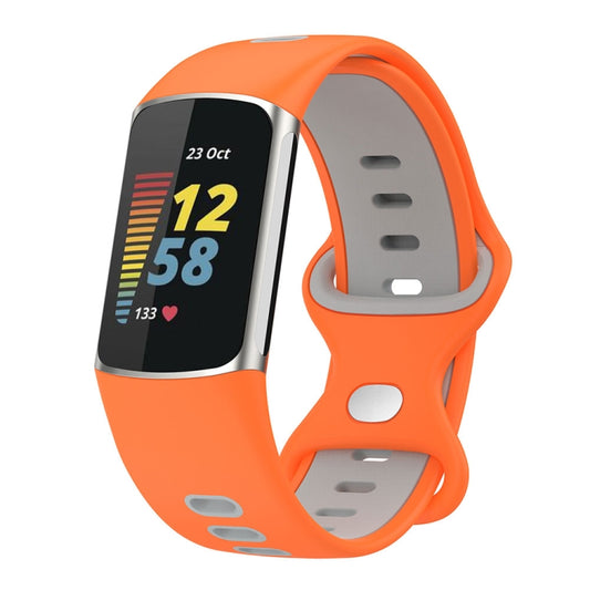 For Fitbit Charge 5 Smart Watch Sports Waterproof Two-Color Silicone Band(Orange Gray) - Watch Bands by buy2fix | Online Shopping UK | buy2fix