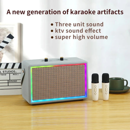 Leather Colorful Light Effect Karaoke Audio Retro Outdoor Bluetooth Speaker, Style: Single Speaker(Gray) - Desktop Speaker by buy2fix | Online Shopping UK | buy2fix