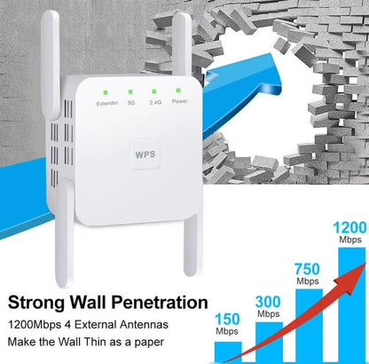 1200Mbps 2.4G / 5G WiFi Extender Booster Repeater Supports Ethernet Port White US Plug - Broadband Amplifiers by buy2fix | Online Shopping UK | buy2fix