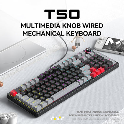 T-WOLF T50 97-keys RGB Luminous Color-Matching Game Mechanical Keyboard with Knob, Color: White B - Wired Keyboard by T-WOLF | Online Shopping UK | buy2fix