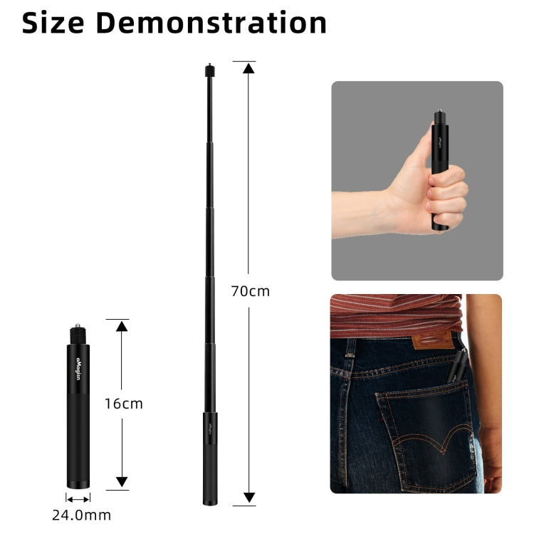 aMagisn 70cm Invisible Straight Pull Selfie Stick Sports Camera Accessories, Specification: Rod+1/4 Turn 3 Jaw+Screw+Phone Clip - Extendable Pole by aMagisn | Online Shopping UK | buy2fix