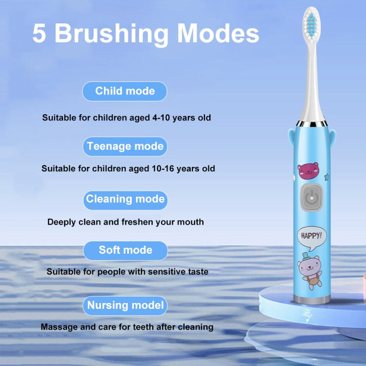 USB Charging Fully Automatic Ultrasonic Cartoon Children Electric Toothbrush, Color: White with 3 Heads - Toothbrushes by buy2fix | Online Shopping UK | buy2fix