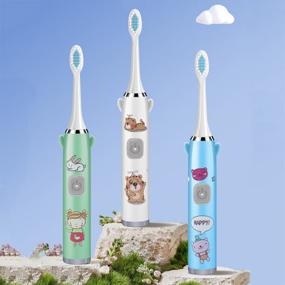 USB Charging Fully Automatic Ultrasonic Cartoon Children Electric Toothbrush, Color: White with 3 Heads - Toothbrushes by buy2fix | Online Shopping UK | buy2fix