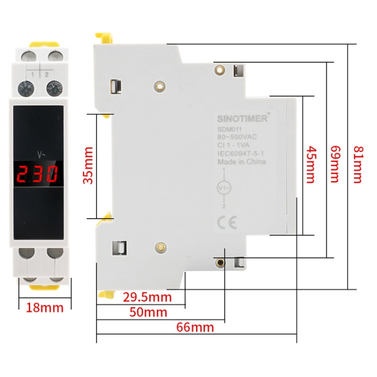 SINOTIMER SDM011 Modular Din Rail Type AC Single-Phase Digital Voltmeter Electronic Instrumentation - Current & Voltage Tester by SINOTIMER | Online Shopping UK | buy2fix