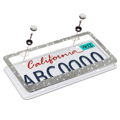 US Standard Stainless Steel License Plate Modified Frame With Diamonds, Color: Square Hole Pink Diamond - License Plate Covers & Frames by buy2fix | Online Shopping UK | buy2fix
