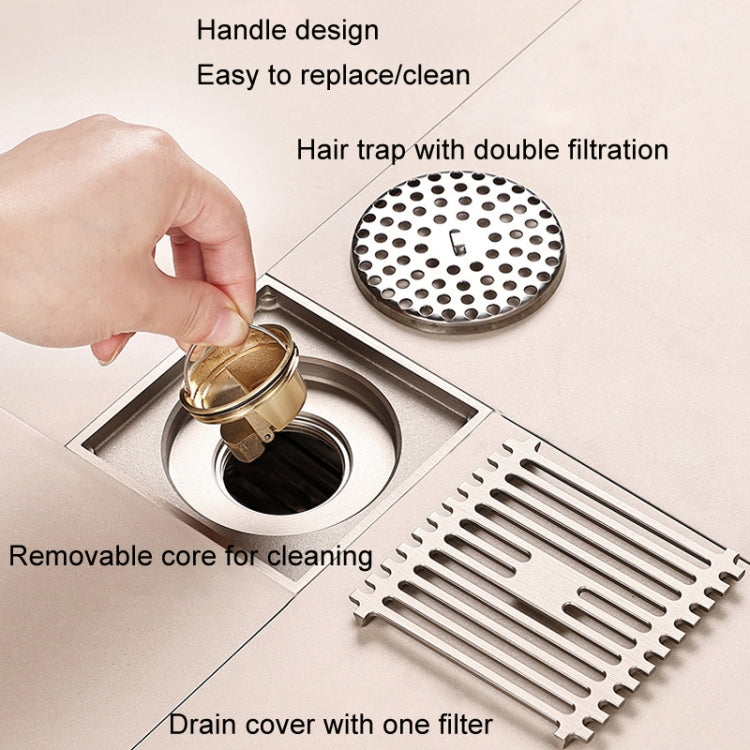 All Copper Brushed Anti-Odor Floor Drain Gravity Copper Core Bathroom Floor Drain, Specification: 8x30cm Long Medium Drain - Drain Strainers by buy2fix | Online Shopping UK | buy2fix