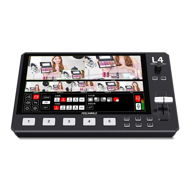 FEELWORLD L4 Multi-Camera Video Mixer Switcher 10.1" Touch Screen USB 3.0 Fast Streaming(UK Plug) - On-camera Monitors by FEELWORLD | Online Shopping UK | buy2fix