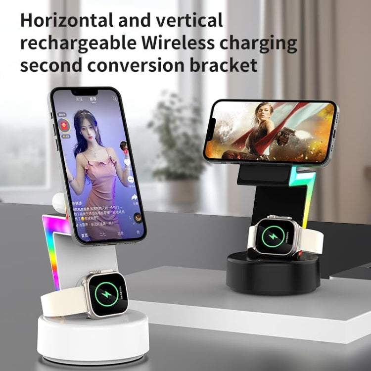 For Apple Series 3 In 1 RGB Light Magsafe Magnetic Mobile Phone Holder Wireless Charger(White) - Wireless Charger by buy2fix | Online Shopping UK | buy2fix