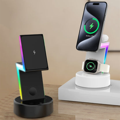 For Apple Series 3 In 1 RGB Light Magsafe Magnetic Mobile Phone Holder Wireless Charger(Black) - Wireless Charger by buy2fix | Online Shopping UK | buy2fix