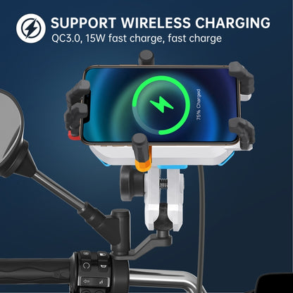 15W Wireless Fast Charging Colorful Motorcycle Shock Absorption Phone Holder(Mirror Mount Type) - Holder by buy2fix | Online Shopping UK | buy2fix