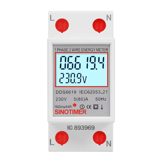 SINOTIMER  DDS6619 80A 230V Din Rail Single Phase Energy Meter Voltage Current Power Meter With Backlight - Other Tester Tool by SINOTIMER | Online Shopping UK | buy2fix