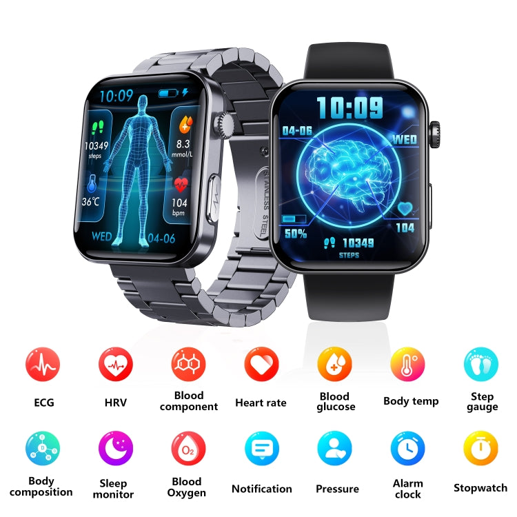 F300  2.1-Inch Screen Smart Watch Supports Bluetooth Calls/ECG/Blood Composition Analysis/50+ Sports Modes, Color: Black Leather - Smart Watches by buy2fix | Online Shopping UK | buy2fix