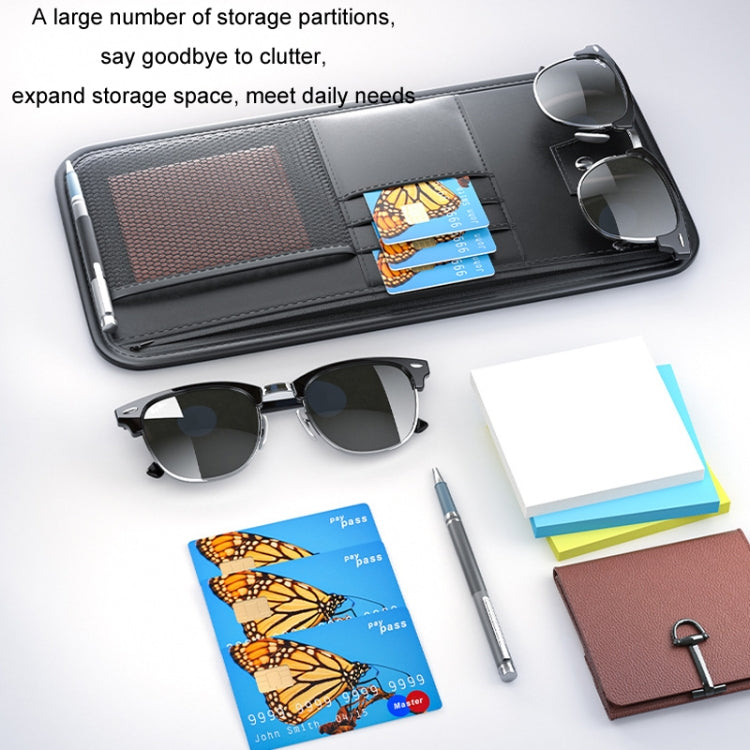 Car Sun Visor Card Glasses Holder Zipper Storage Bag(Brown) - Sunglasses & Glasses Clips by buy2fix | Online Shopping UK | buy2fix