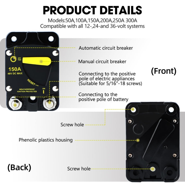 RV Yacht Manual Reset Ignition Protection Fuse Switch With Terminal Accessories, Current: 250A - Fuse by buy2fix | Online Shopping UK | buy2fix