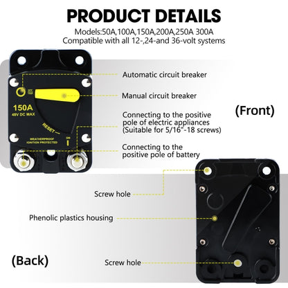 RV Yacht Manual Reset Ignition Protection Fuse Switch With Terminal Accessories, Current: 250A - Fuse by buy2fix | Online Shopping UK | buy2fix