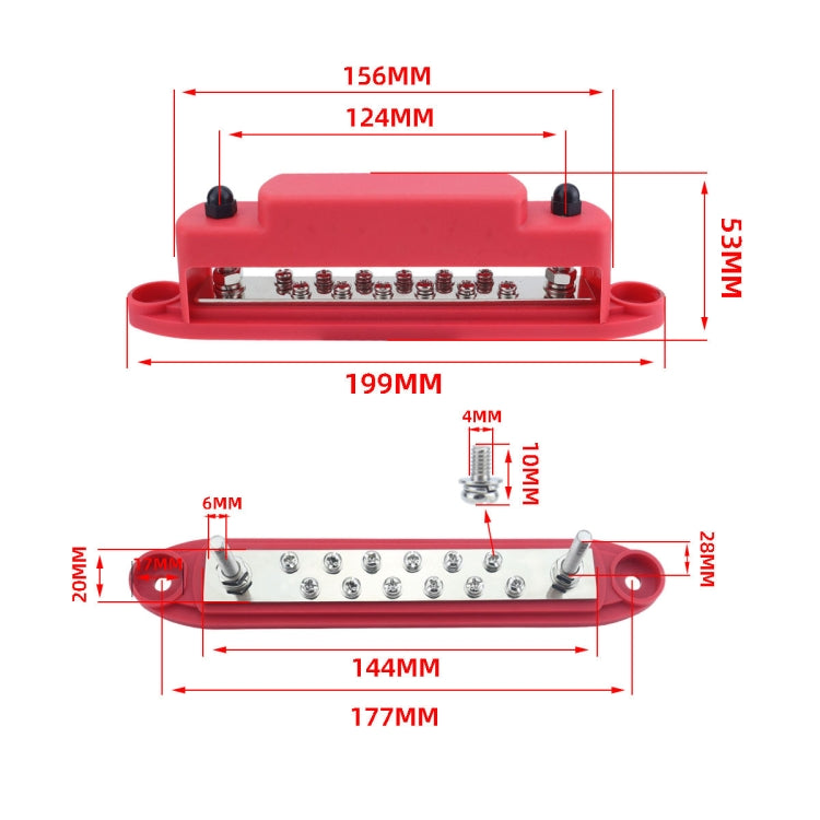 M6 2-post 12-way RV Yacht Terminal Nylon Flame Retardant Busbar, Color: Red+Black 1pair - Fuse by buy2fix | Online Shopping UK | buy2fix