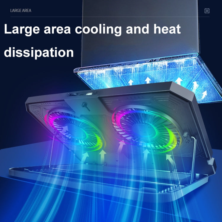 NUOXI C300 Dual-fans RGB Light Adjustable Laptop Radiator Lifting and Folding Cooling Stand(Black) - Cooling Pads by NUOXI | Online Shopping UK | buy2fix