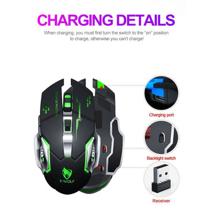 T-WOLF Q13 2.4GHz 6-keys RGB Colorful Light Gaming Wireless Mouse, Color: Dual Mode White - Wireless Mice by T-WOLF | Online Shopping UK | buy2fix