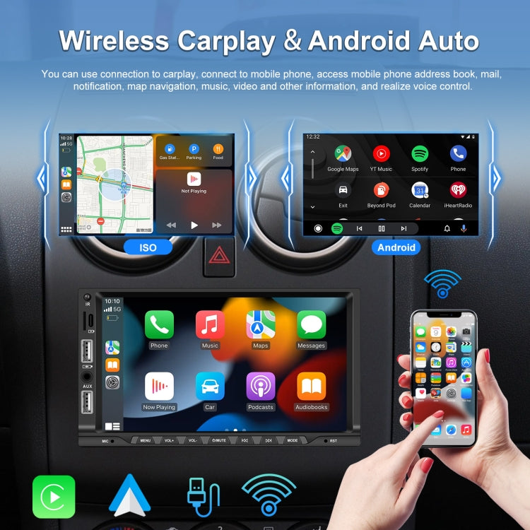 7-inch Double Din Car MP5 Player Support CarPlay/Android Auto/Mirror Link/Bluetooth Standard Edition - Car MP3 & MP4 & MP5 by buy2fix | Online Shopping UK | buy2fix