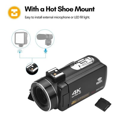 4K  Digital Video Camera 3 Inch IPS Touch Screen 56MP 18X Digital Zoom WiFi Camcorder, Spec: Set 2 - Video Cameras by buy2fix | Online Shopping UK | buy2fix