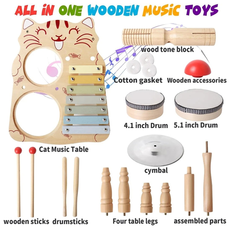 Children Wooden Desktop Music Percussion Toy Baby Early Learning Drum Enlightenment Toy, Style: Kitten Music Stand - Musical Instrument Toys by buy2fix | Online Shopping UK | buy2fix