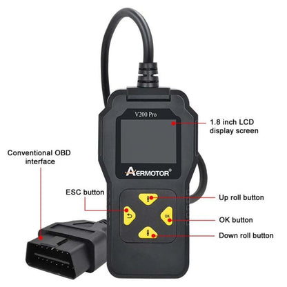 AERMOTOR V200PRO Car Troubleshooter Engine Inspection Scanner Readout Card ELM327 Battery Inspection Tool(Black) - Electronic Test by AERMOTOR | Online Shopping UK | buy2fix