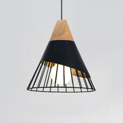 E27 Modern Lighting Iron Solid Wood Pendant Light Hanging Lamp (Black) - Celling Lights & Chandeliers by YWXLight | Online Shopping UK | buy2fix