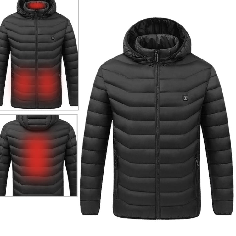 USB Heated Smart Constant Temperature Hooded Warm Coat for Men and Women (Color:Black Size:XXXXL) - Down Jackets by buy2fix | Online Shopping UK | buy2fix