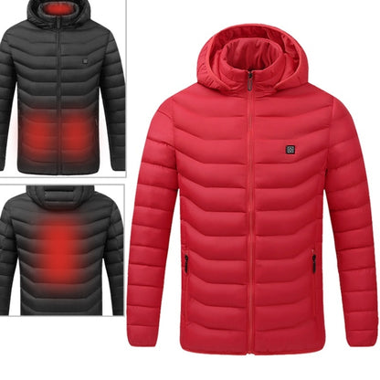 USB Heated Smart Constant Temperature Hooded Warm Coat for Men and Women (Color:Red Size:XXL) - Down Jackets by buy2fix | Online Shopping UK | buy2fix