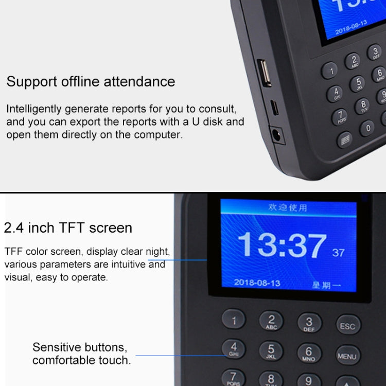 F01 Fingerprint Time Attendance Machine with 2.4 inch TFT Screen, UK Plug - Security by buy2fix | Online Shopping UK | buy2fix