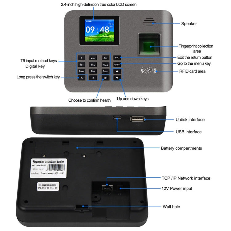 Realand AL325 Fingerprint Time Attendance with 2.4 inch Color Screen & ID Card Function & WiFi - Security by Realand | Online Shopping UK | buy2fix