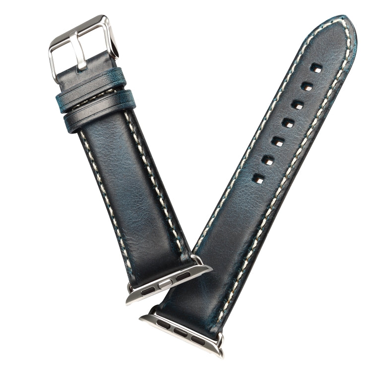 Denior Oil Wax Retro Watch Leather Watch Band for Apple Watch Series 10 42mm / 9&8&7 41mm / SE 3&SE 2&6&SE&5&4 40mm / 3&2&1 38mm (Dark Blue) - Watch Bands by Denior | Online Shopping UK | buy2fix