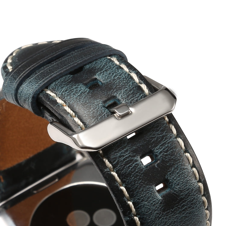 Denior Oil Wax Retro Watch Leather Watch Band for Apple Watch Series 10 42mm / 9&8&7 41mm / SE 3&SE 2&6&SE&5&4 40mm / 3&2&1 38mm (Dark Blue) - Watch Bands by Denior | Online Shopping UK | buy2fix