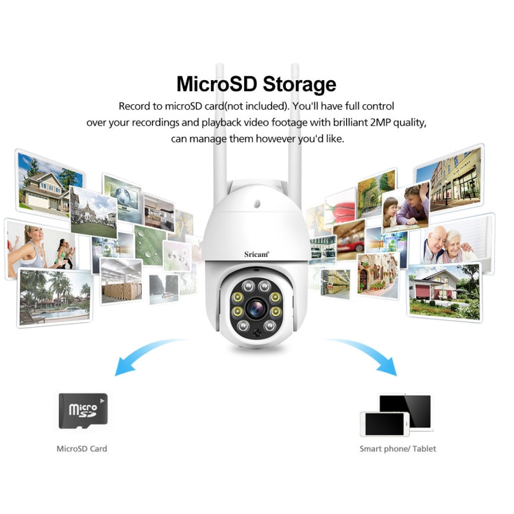 Sricam SP028 1080P HD Outdoor PTZ Camera, Support Two Way Audio / Motion Detection / Humanoid Detection / Color Night Vision / TF Card, EU Plug - Security by Sricam | Online Shopping UK | buy2fix