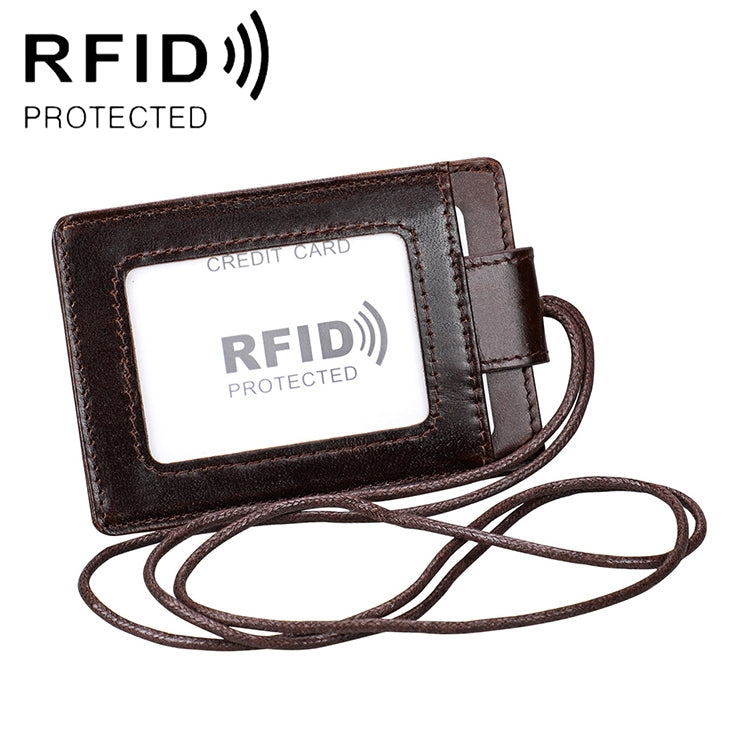 KB153 Antimagnetic RFID Leather Card Holder ID Card Badge with Lanyard(Coffee) - Antimagnetic RFID Package by buy2fix | Online Shopping UK | buy2fix